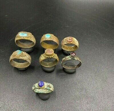 Lot Old Jewelry Bronze Rings Lapis Turquoise Ancient Achaemenid Empire Antiquity
