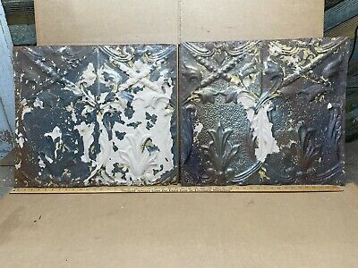 2pc 24" x 21"  Antique Ceiling Tin Vintage Reclaimed Salvage Art Craft