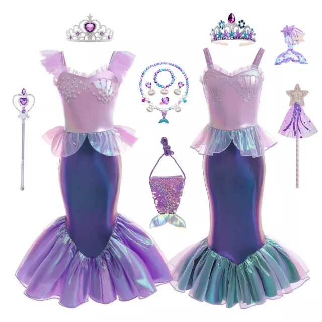 Kids Girls Mermaid Lovely Costume Cosply Princess Birthday Party Fancy Dress UK