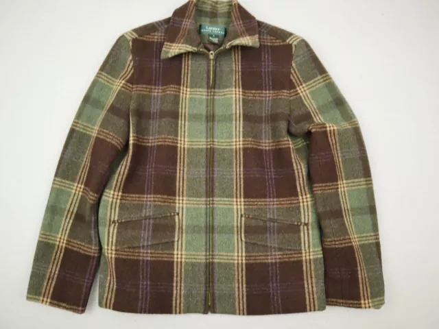 Lauren Ralph Lauren Coat Women 4 Green Wine Plaid Zip Jacket Pockets Lined Wool