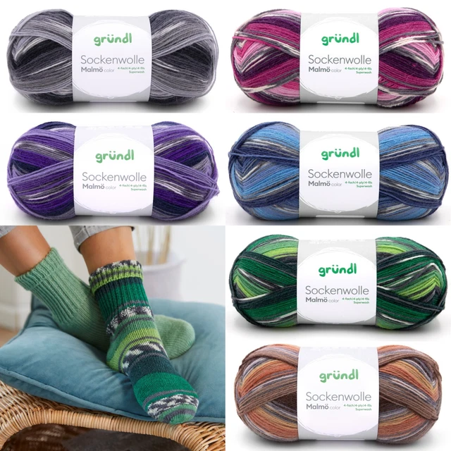 100g Gründl Sockenwolle Malmö color 4-fach Sockenwolle Garn Stricken (49,90€/kg)