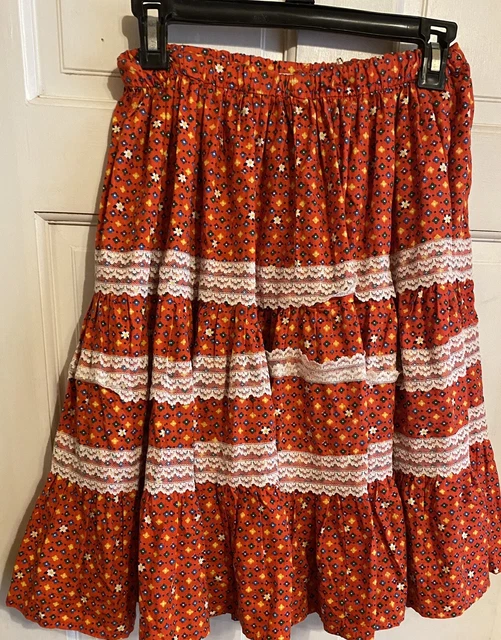 Custom Vintage Square Dance Skirt~ S/M~Lace Trim~Chic Rockabilly Sweetheart~EXC