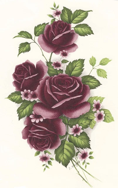 Calcomanía de cerámica tobogán de flores de rosa borgoña 1 pieza 7-1/2"" X 4-1/2"" FF