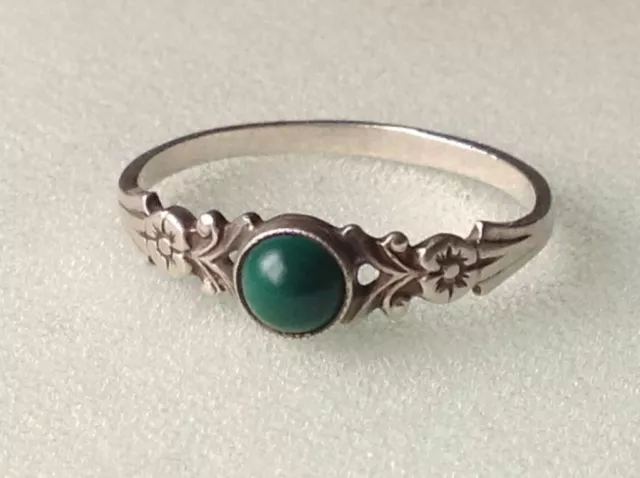 Antique Soviet Russian Etched Ring Sterling Silver 875 Malachite Women's Size 10