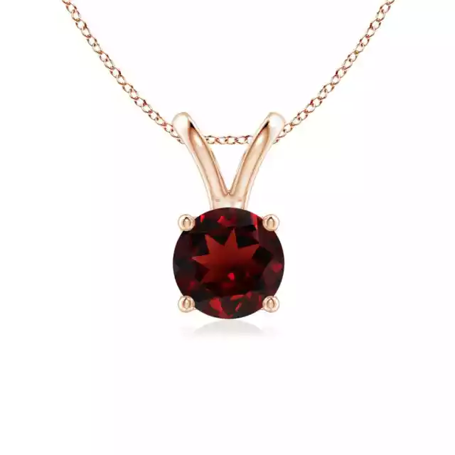 ANGARA V-Bale Round Garnet Solitaire Pendant in 14K Solid Gold | 18" Chain