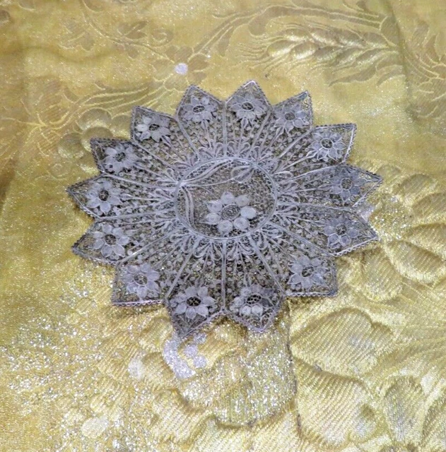 Broche Coeur Vendéen en argent massif Couronne Roi Fleur de Lys Royauté