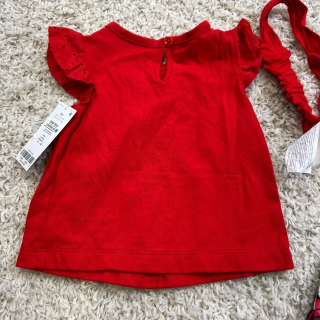 Carters Baby Infant 6 Month Outfit 3 Piece Top Bottoms Headband Red Floral NWOT 7
