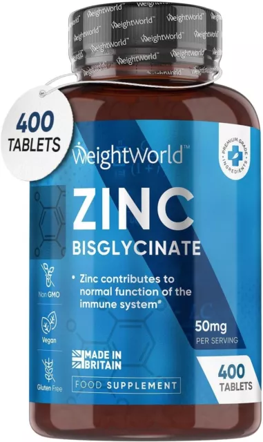 HIGH STRENGTH ZINC Tablets 50mg – 400 Vegan Zinc Bisglycinate Tablets 6 ...