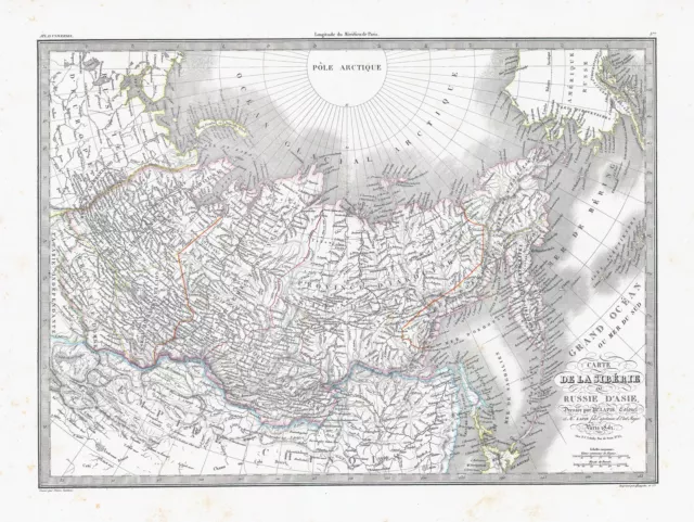 1841 CARTE DE LA SIBERIE Map Asiatic Russia Alaska Polar Lapie (LP10)