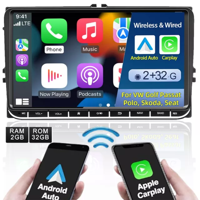 For VW GOLF MK5 MK6 9" Apple Carplay Car Stereo Radio Android 12 Player GPS 32GB