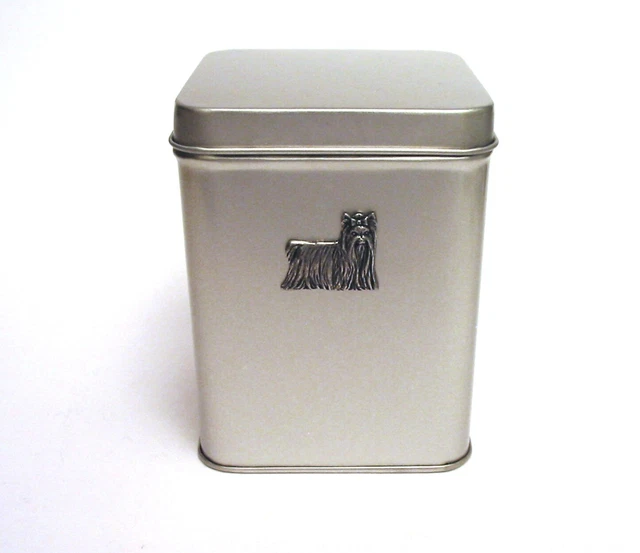 YORKSHIRE TERRIER DESIGN Tin Tea Caddy With Pewter Motif Mother Xmas