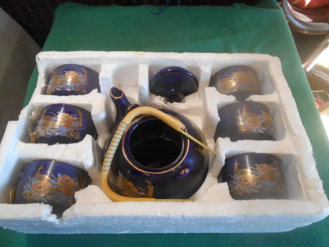 NIB-Beautiful  Porcelain 7 Piece PEACOCK design TEA SET