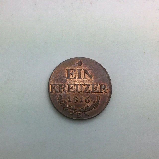Austria  1816 B One Kreuzer Lustrous Red Brown Unc very  nice coin 2
