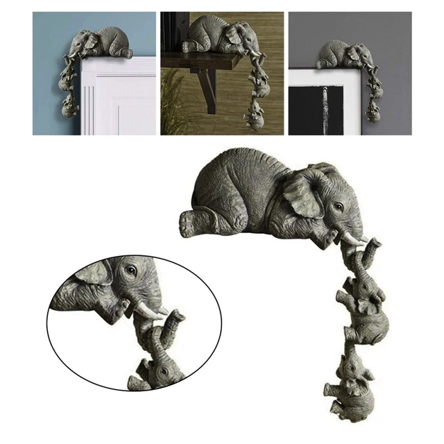 ELEPHANT SITTER HANDPAINTED Resin Figurines Mother and Two Babies