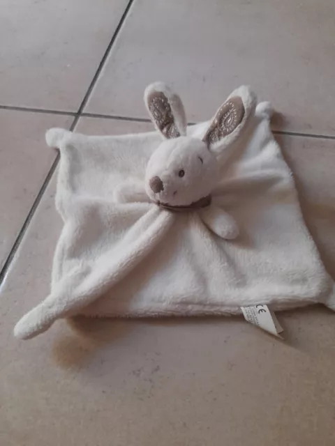 Doudou Plat Lapin Beige Foulard Taupe Marron - Nicotoy