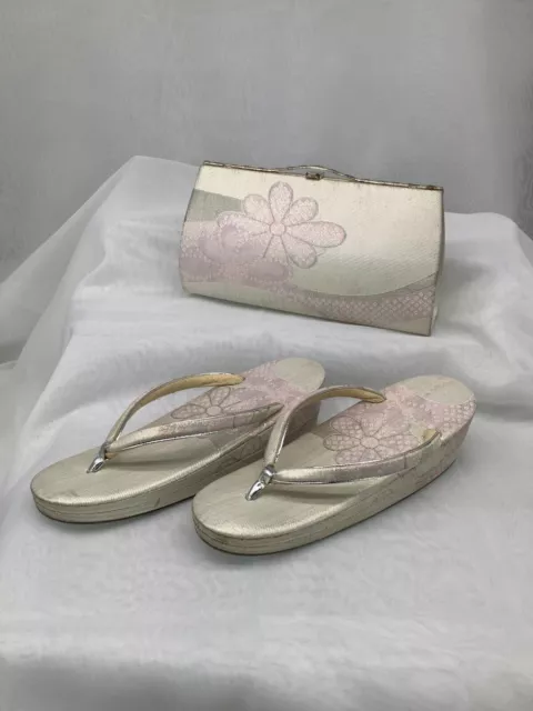 Japanese Kimono sandal Geta Geisha ZORI BAG Woman embroidery 9.2inch Freesize