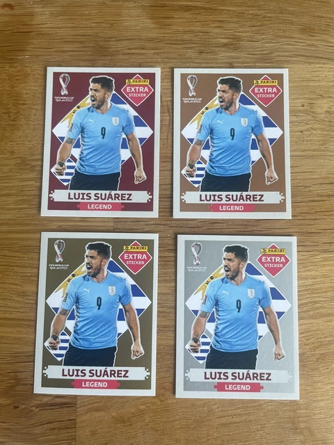 WM Katar 2022 Panini FIFA Suarez 4er Set Extra Aufkleber Silbergold