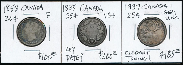 🔥 Canada 1858 20¢ + 1885 25¢ + 1937 25¢ 🔥 Terrific Trio Must See 🌟No Rsrv🌟