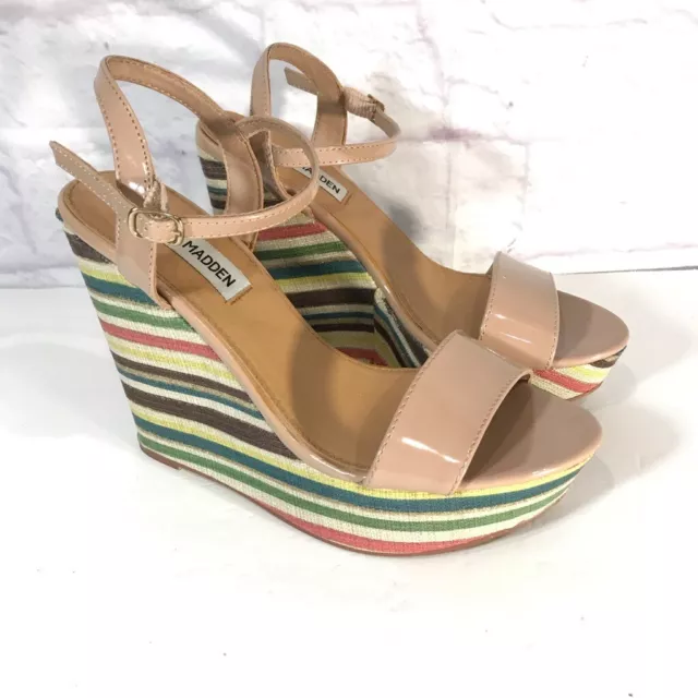 Steve Madden Womens Platform Wedge Heels Shoes Beige Ankle Strap Buckle 7 M