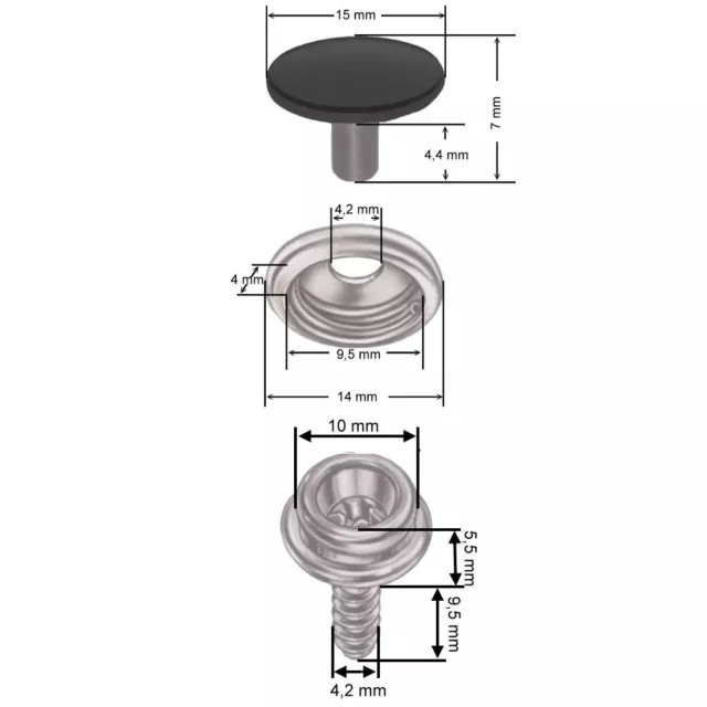 5 pièces laiton bouton-poussoir avec vis bâche persenning capote bateau sans couture 2