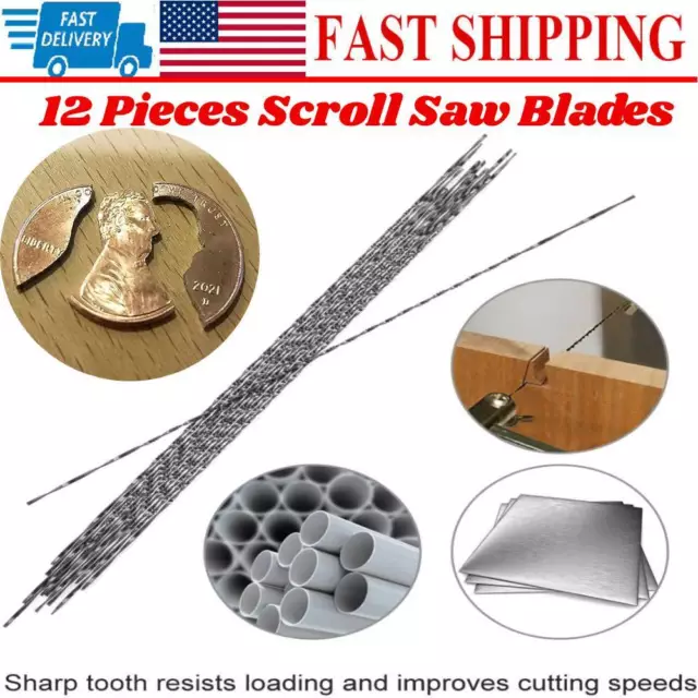 12x Scroll Saw Blades W/Spiral Teeth for Wood Metal Plastic Cutting Sawing Carve