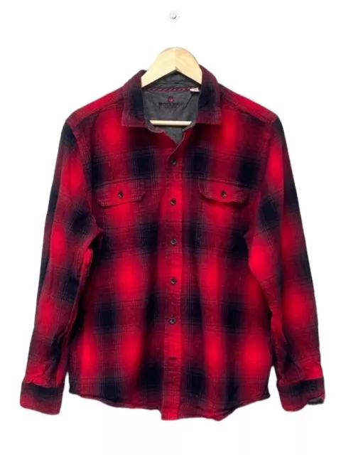 Men’s Woolrich Chore Utility Shirt Check Plaid Long Sleeve Cotton Red Size M