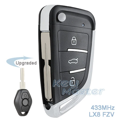for BMW EWS 1998-2009 Upgraded 433MHz ID44 Remote Key Fob FCC: LX8 FZV -HU58