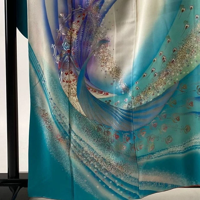 Japanese Kimono FURISODE long sleeves Silk Gold Silver embroidery M about162.5cm 2