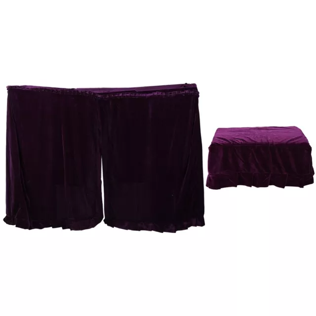 Vertical Piano Full Dust Cover Single Stool Cover Purple Pleuche Macrame Dec FD5