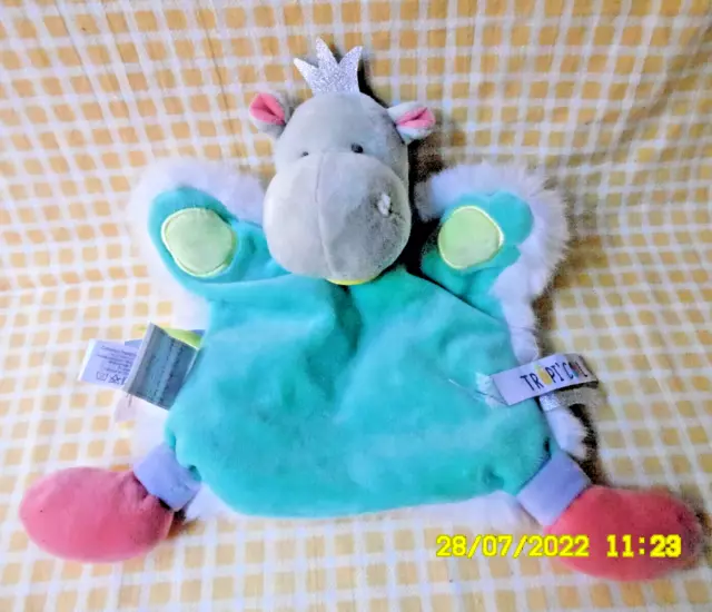 🐞/ Doudou Et Compagnie Marionnette Hippopotame Tropicool Vert Blanc 28Cm Neuf