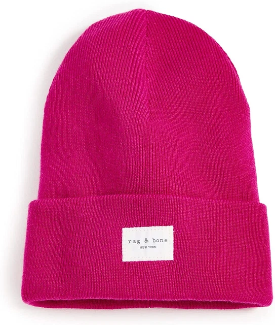 Rag Et OS Logo Femme Addison Poids Moyen Bonnet Tricot Laine Blend Chapeau Rose
