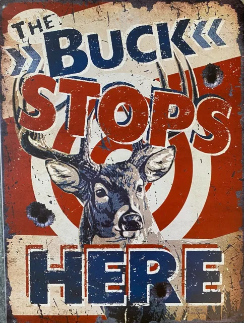 Sign Time -  Buck Stops Here Tin Sign, 12. W x 16" H