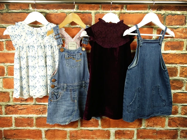Girl Bundle Age 2-3 100% Next Pretty Top Dungaree Dress & Party Dress Set 98Cm