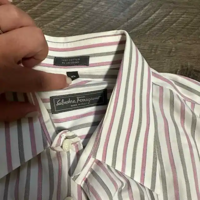 Salvatore Ferragamo pink grey striped Dress Shirt XL NWOT