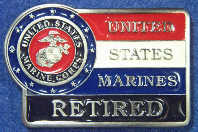 Brand New Vintage "UNITED STATES MARINES RETIRED" Globe Anchor Belt Buckle -2410