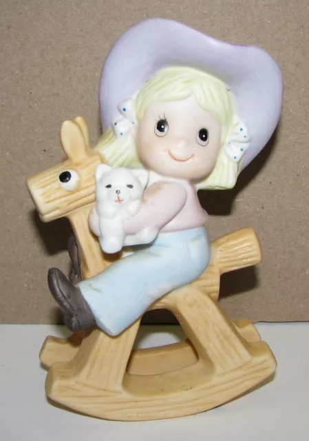 Homco Figurine Similar to Precious Moments Little Girl Riding Rocking Horse 1417