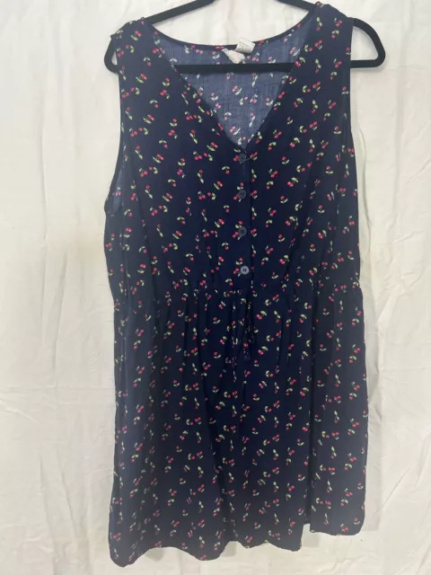 Mimi Chica Women's Black Cherry Print Sleeveless Summer Dress Button Front Sz 2X