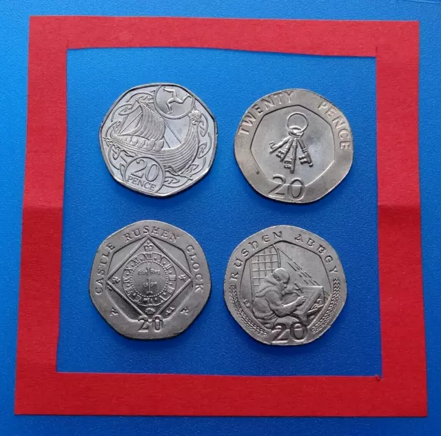 🇮🇲 ISLE of MAN & GIBRALTAR 20 pence coin set - KEYS * Viking ship * Rushen 20p