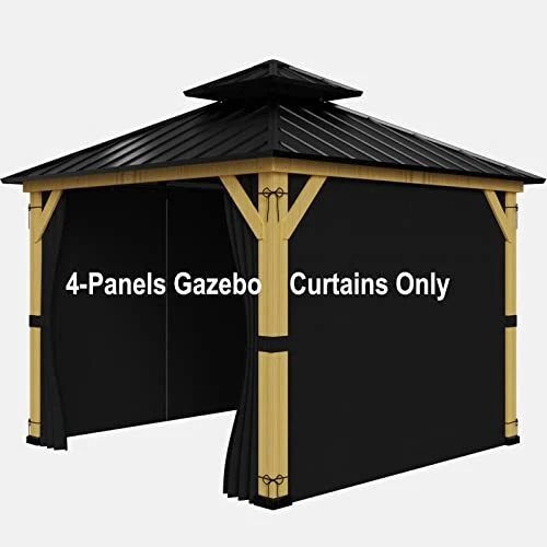 10-ft x 10-ft Gazebo Curtains,Privacy Replacement 10‘x10’W/O Window Black