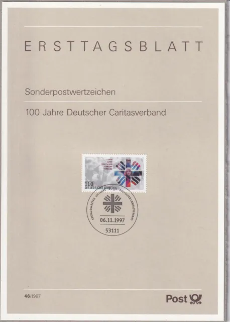 Ersttagsblatt ETB 46/1997 - "100 Jahre Deutscher Caritasverband" - Stempel Bonn