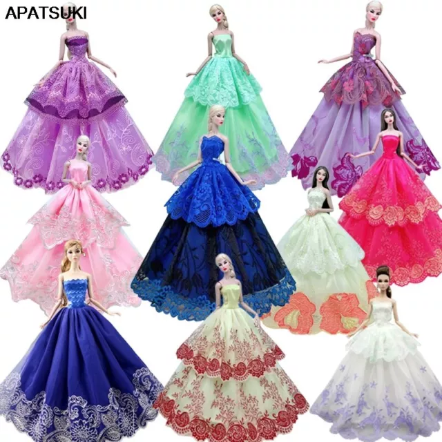 Colorful Lace Wedding Dress For Barbie Doll Outfits Clothes Princess Party Gown