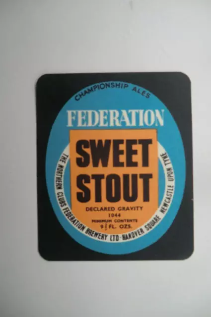 Mint Northern Clubs Federation Newcastle Sweet Stout Brewery Beer Bottle Label