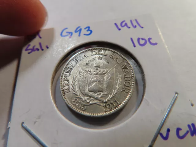 G93 El Salvador 1911 10 Centavos, Very Choice AU