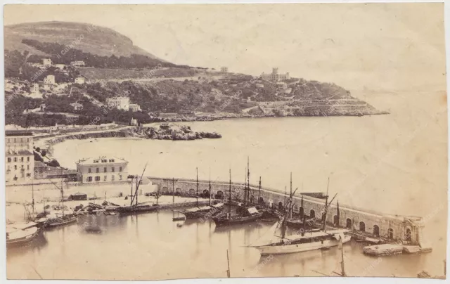 Photo 1871 Nice Vue du port avec bateaux Quai Lunel  9,7 x 6 cm