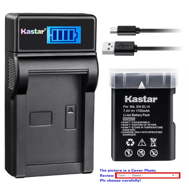 Kastar Battery LCD Charger for Nikon EN-EL14 MH-24 & Nikon D3100 DSLR Camera