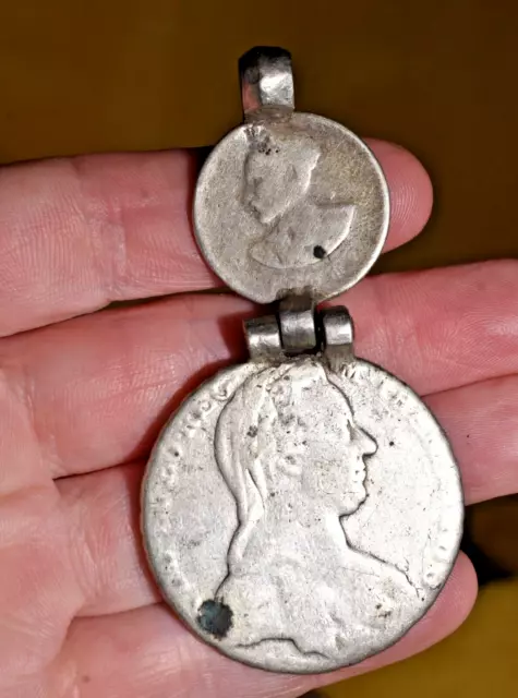 Antique Maria Theresa Thaler Emperor Haile Selassie Silver Coin Pendant Ethiopia