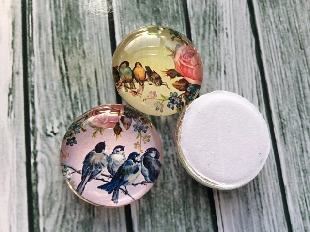10 Pastel Floral Birds Cabochons 16-25mm Mixed Round Glass Cabochon Flat Back 3