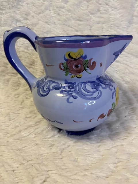 Vestal Portugal Pottery Small Pitcher #548 Blue & Flowers Hand Painted