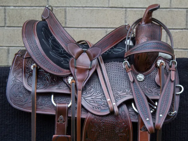 Used Gaited Western Leather Walking Horse Saddle Tack Pleasure Trail 17