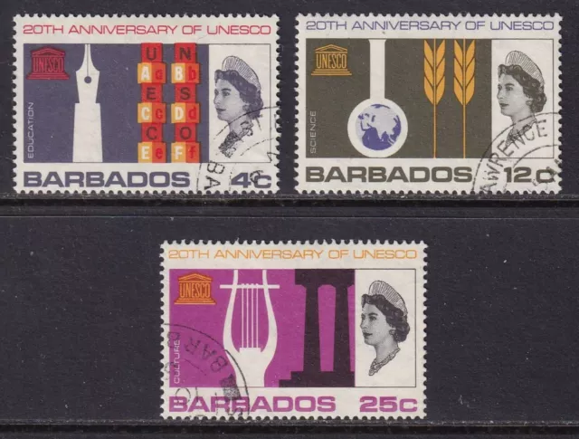 BARBADOS 1967 QEII UNESCO 20th Anniversary set of 4 SG 360-362 Used